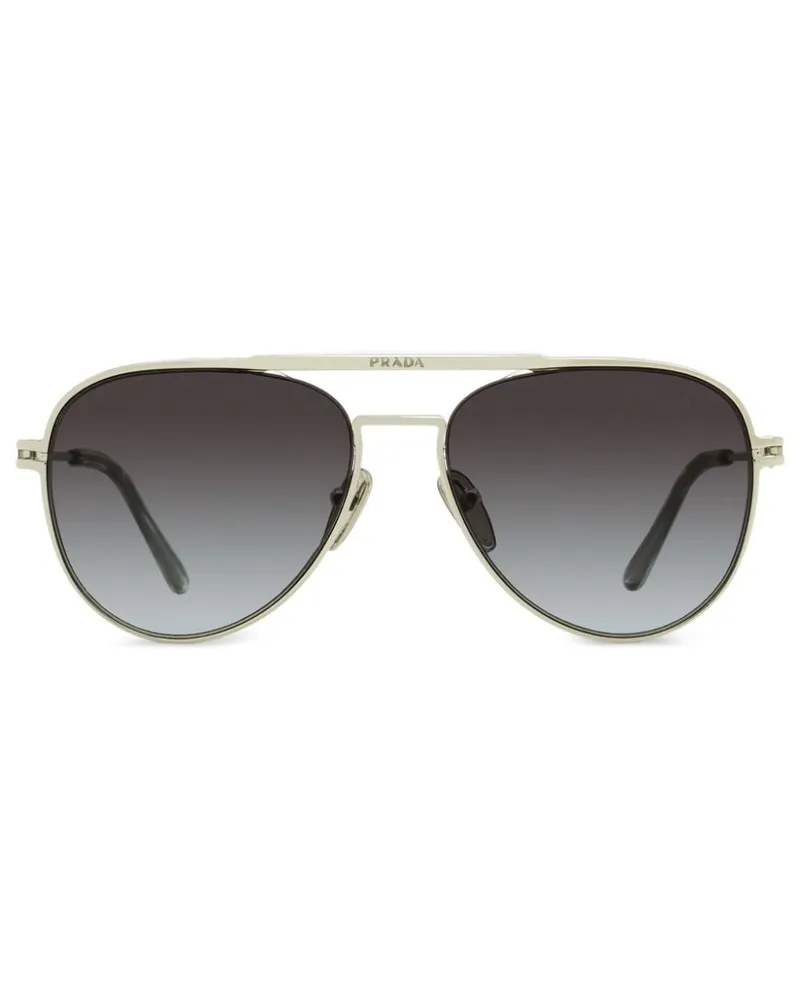 Prada Pilot Sonnenbrille mit Logo-Print - Silber Silber