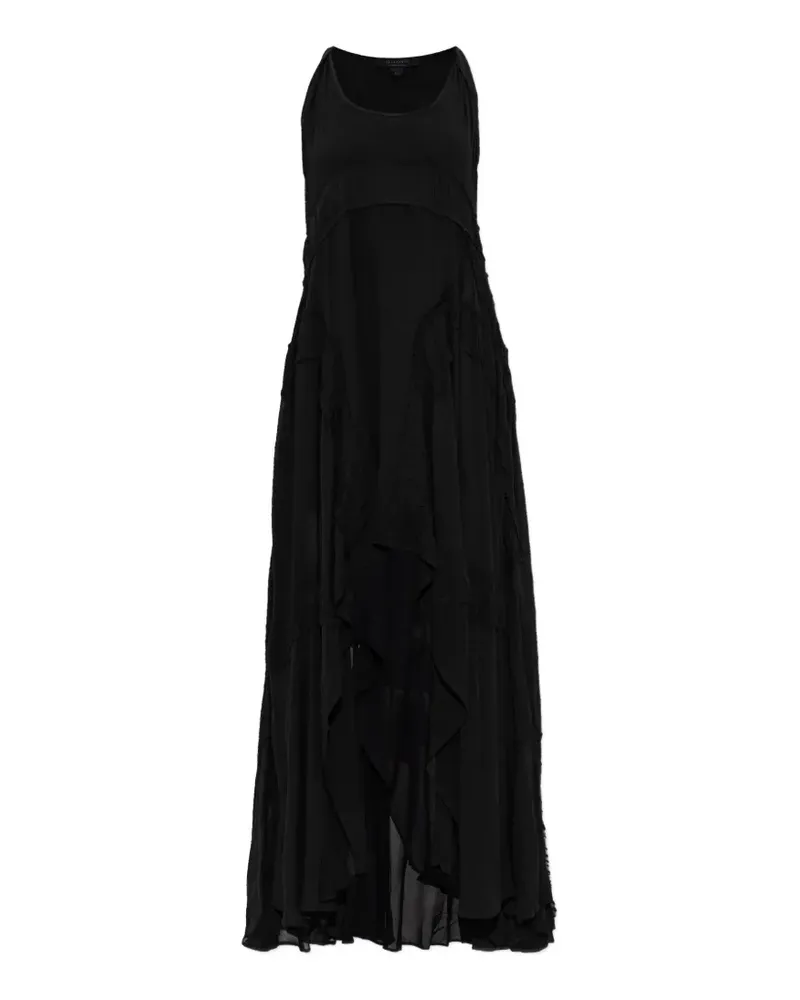 AllSaints Gerüschtes Dorina Maxikleid mit asymmetrischem Saum - Schwarz Schwarz