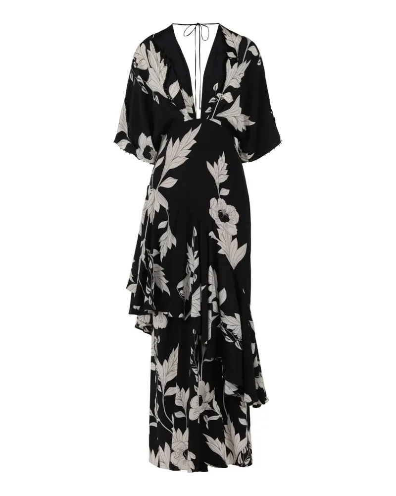 Johanna Ortiz Tesoro Escondido Maxikleid aus Seide mit Blumenprint - Schwarz Schwarz