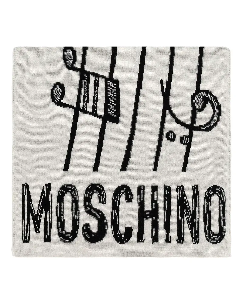 Moschino Schal mit Teddy-Intarsie - Weiß Weiß