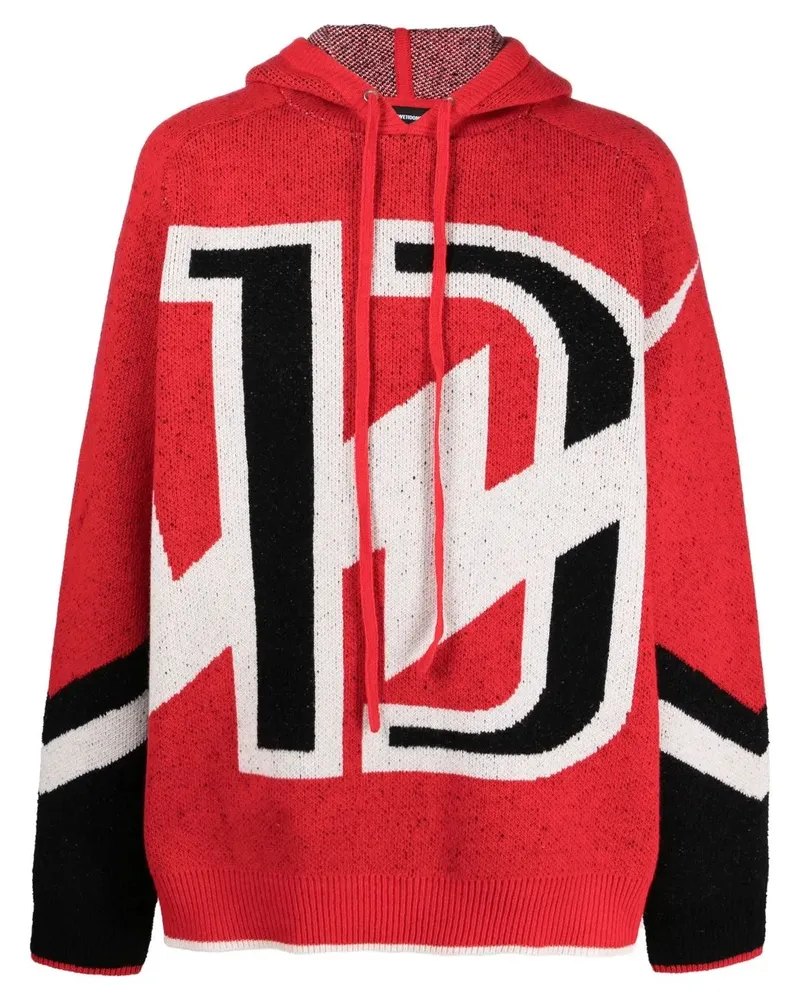 WE 11 DONE Hoodie mit Logo-Print - Rot Rot