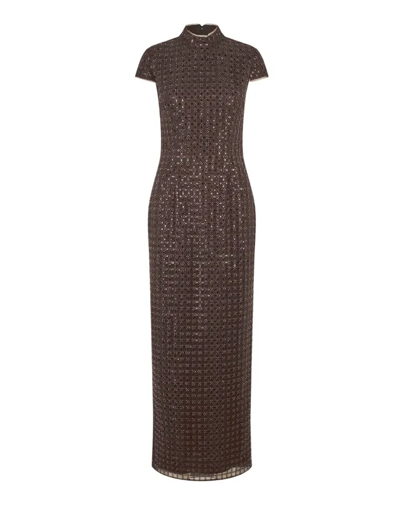 ROTATE Birger Christensen Maxikleid mit Perlen - Braun Braun