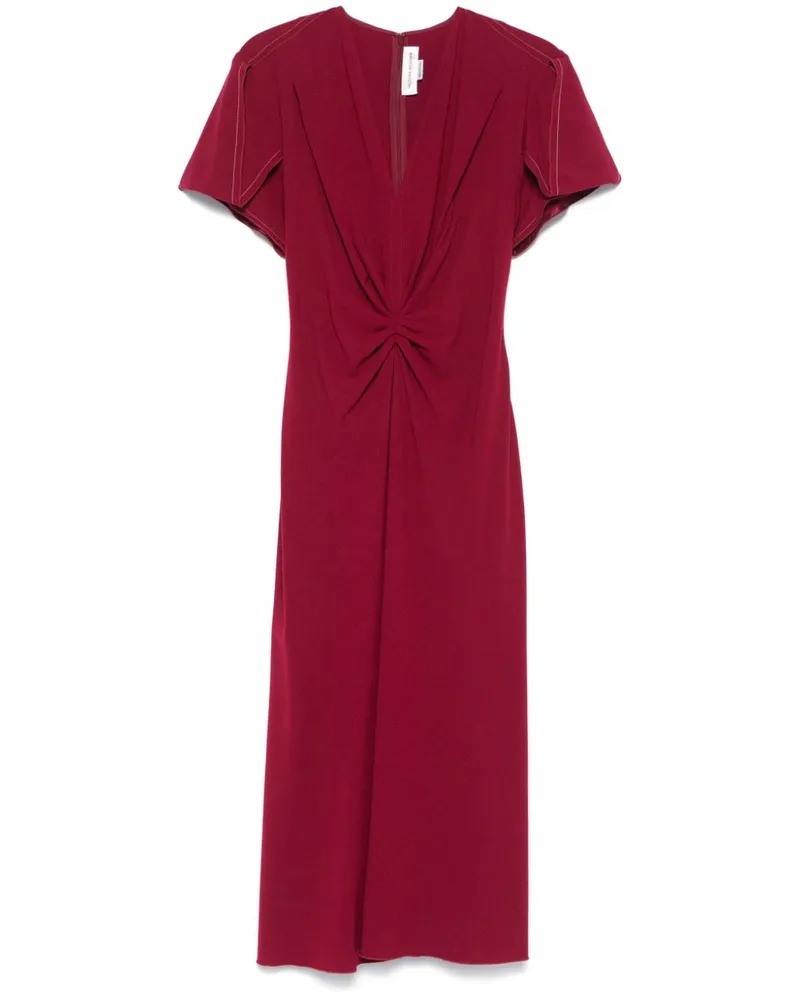 Victoria Beckham Gerafftes Kleid mit V-Ausschnitt - Rot Rot