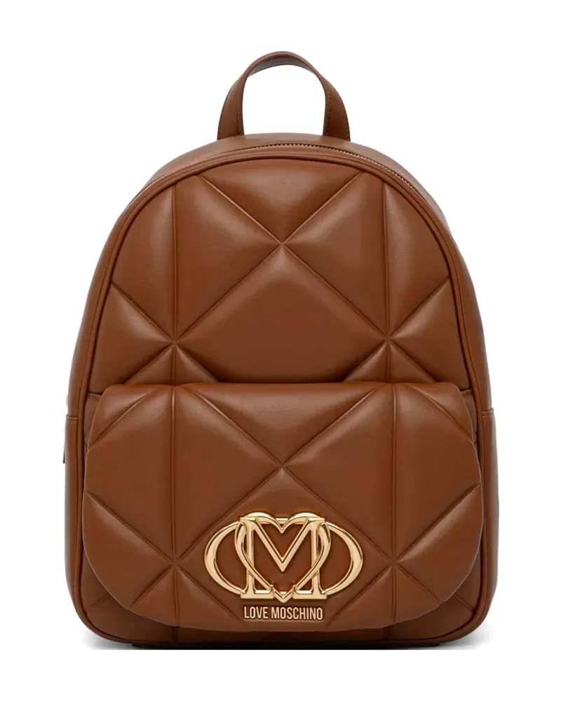 Moschino quilted logo-plaque backpack - Braun Braun