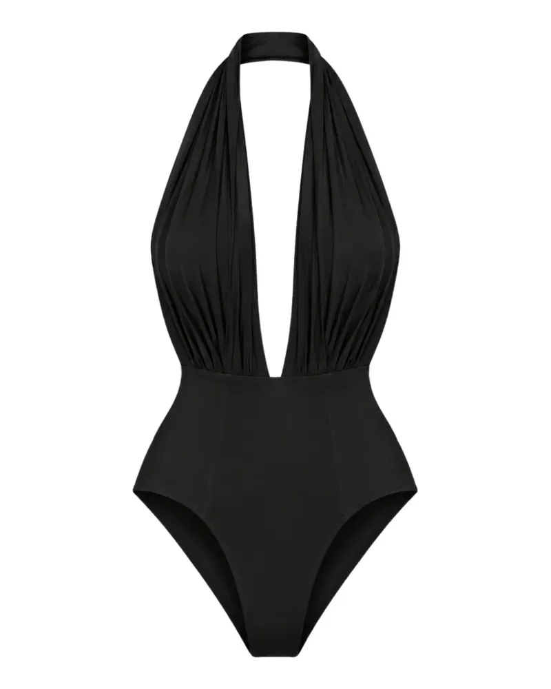 Norma Kamali Wonderwoman plunge halterneck bodysuit - Schwarz Schwarz