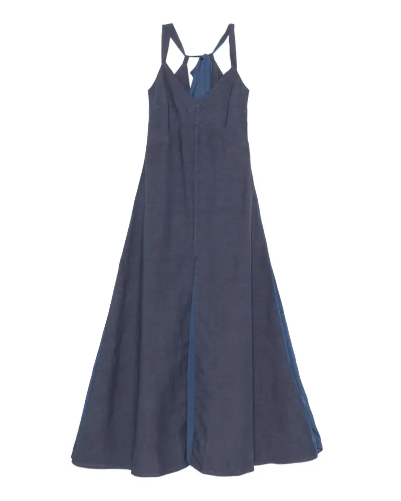 120% Lino halterneck flared maxi dress - Blau Blau