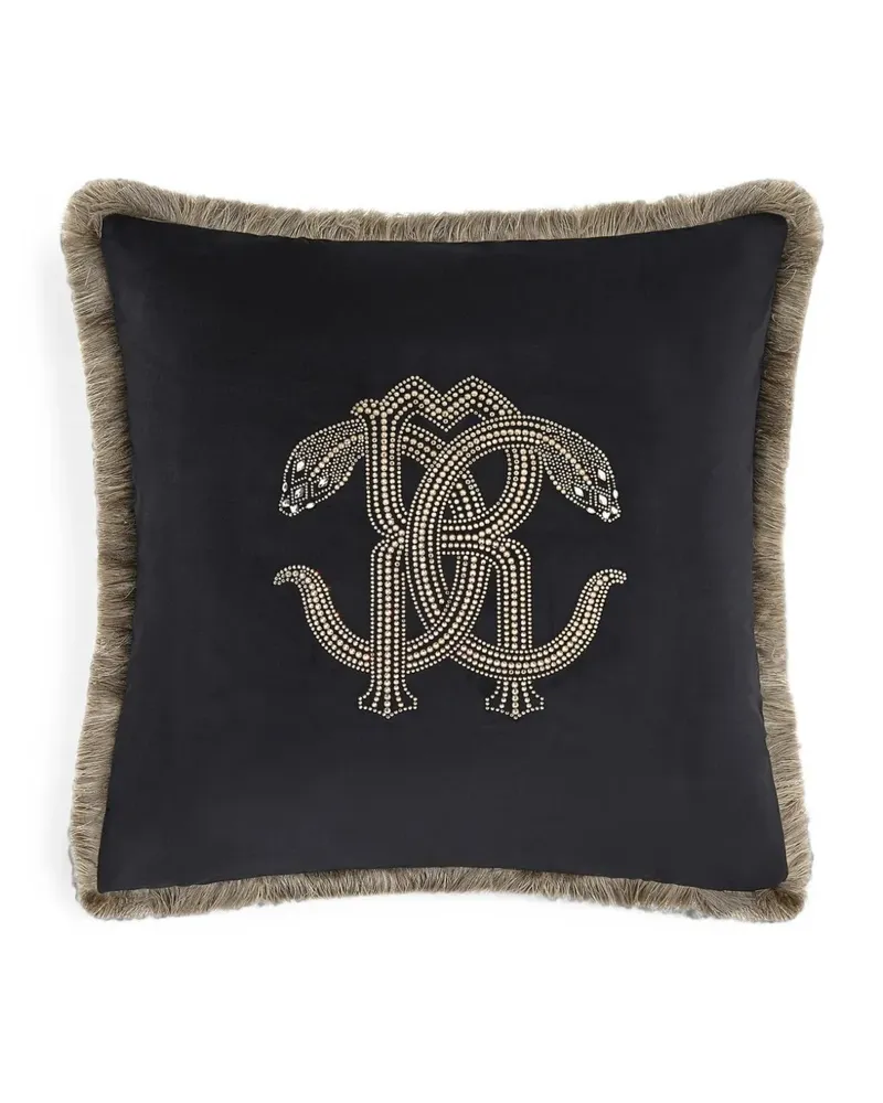 Roberto Cavalli Home embellished fringed cushion - Schwarz Schwarz