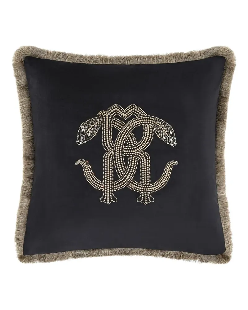 Roberto Cavalli Home embellished fringed cushion - Schwarz Schwarz