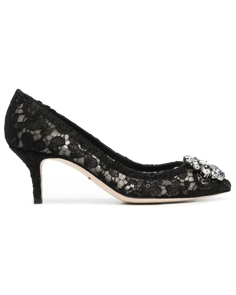 Dolce & Gabbana Rainbow Lace Pumps mit Brosche - Schwarz Schwarz