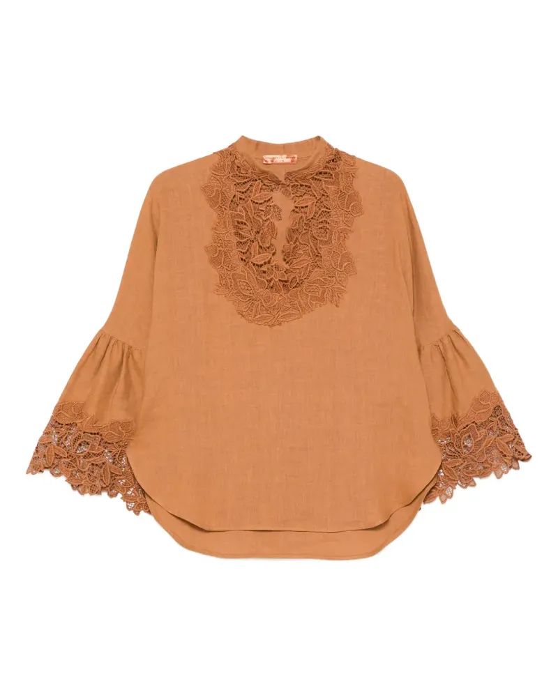 Ermanno Scervino lace-trim blouse - Braun Braun