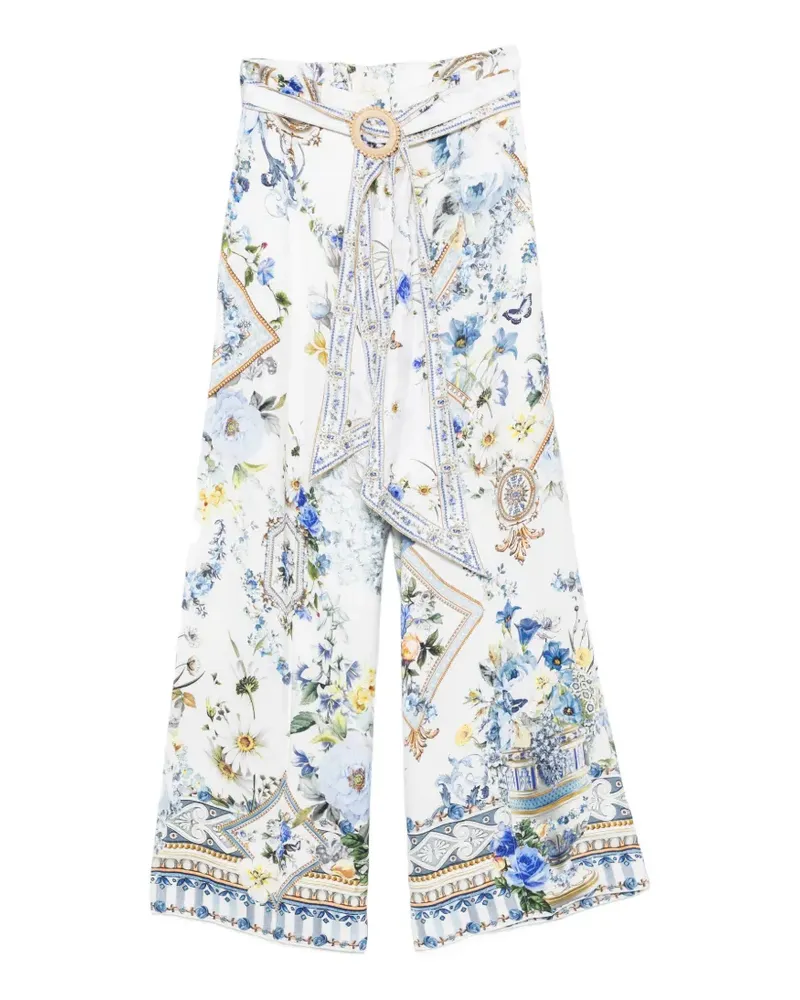 Camilla Palazzohose mit Blumenprint - Weiß Weiß
