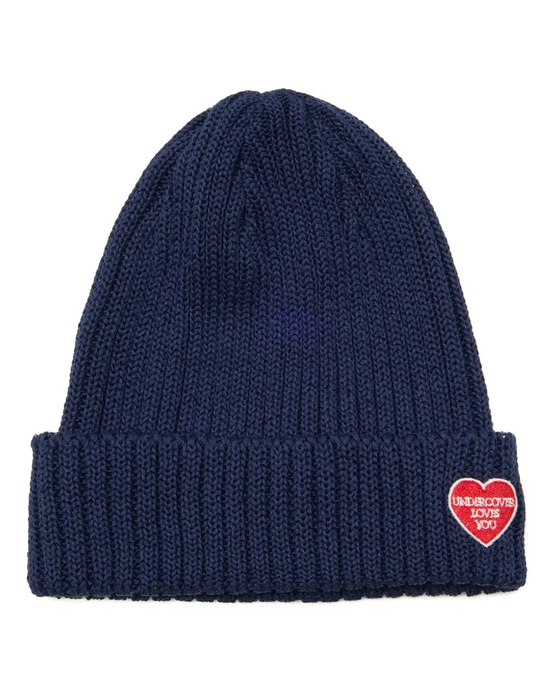 Undercover heart-patch ribbed beanie hat - Blau Blau