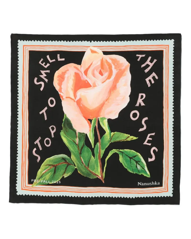 Nanushka Seidenschal mit Rosen-Print - Schwarz Schwarz