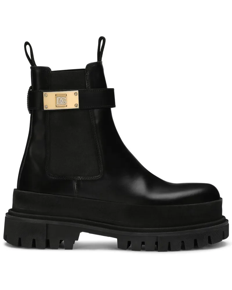 Dolce & Gabbana Stiefeletten mit Logo-Riemen - Schwarz Schwarz