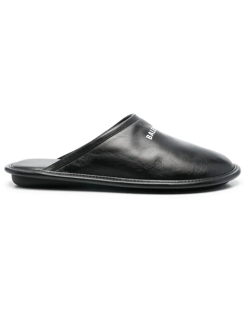 Balenciaga logo-print leather slippers - Schwarz Schwarz