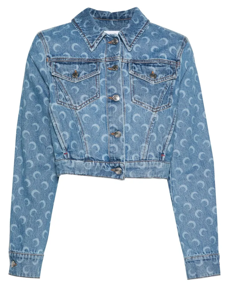 Marine Serre Jeansjacke mit Sichelmond-Print - Blau Blau