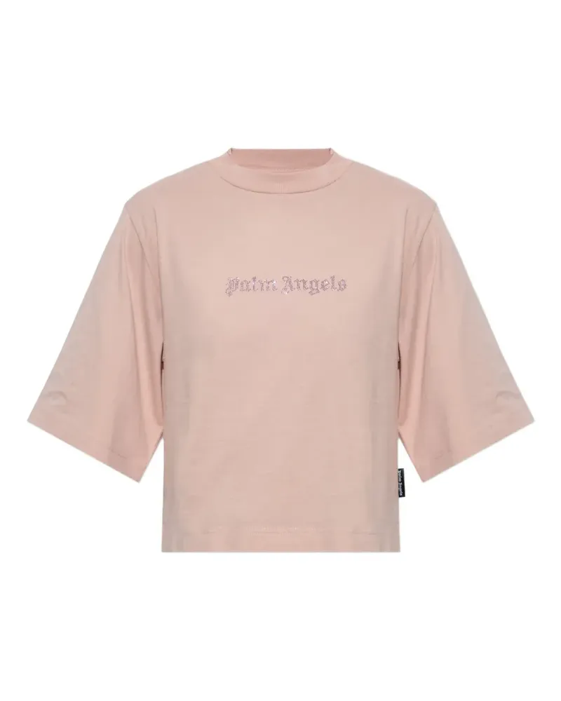 Palm Angels rhinestone-logo cropped T-shirt - Rosa Rosa