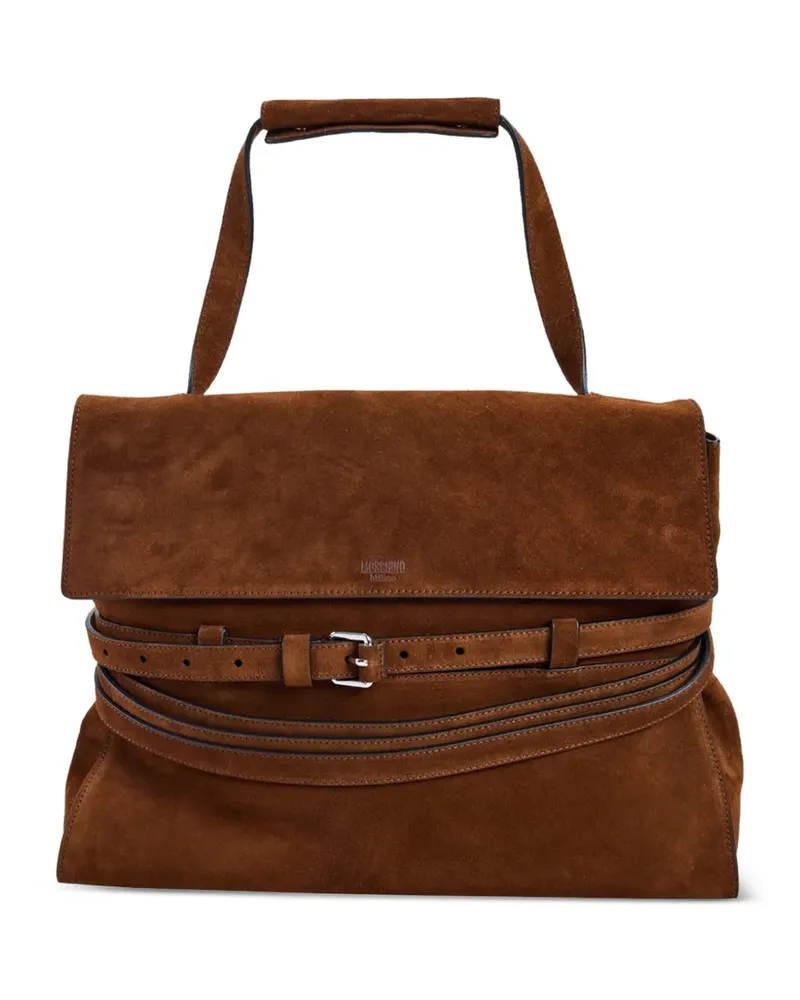 Moschino Tie Me Tote Bag aus Wildleder mit Schnalle - Braun Braun