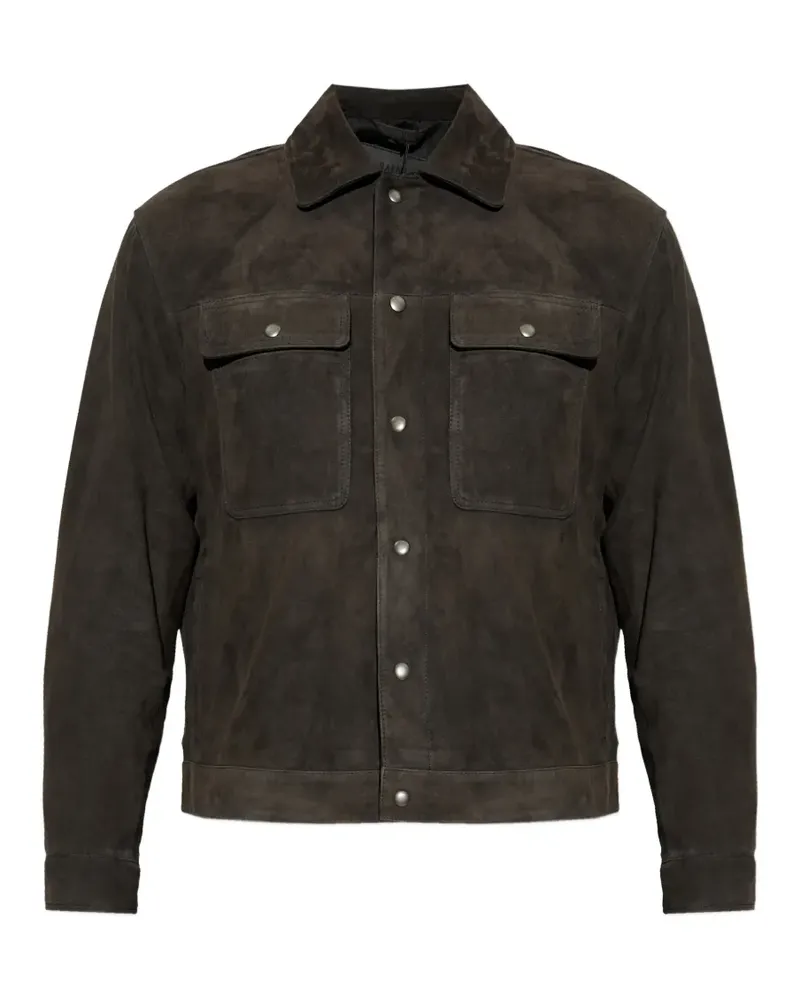 AllSaints Lederjacke mit geknöpfter Tasche - Braun Braun