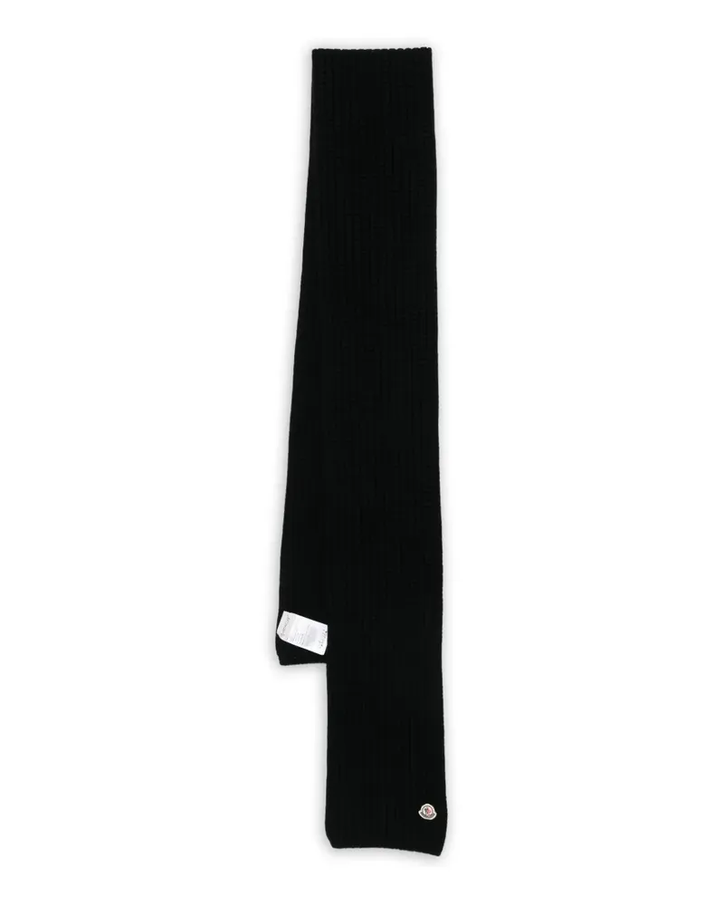 Moncler Gerippter Schal mit Logo-Patch - Schwarz Schwarz