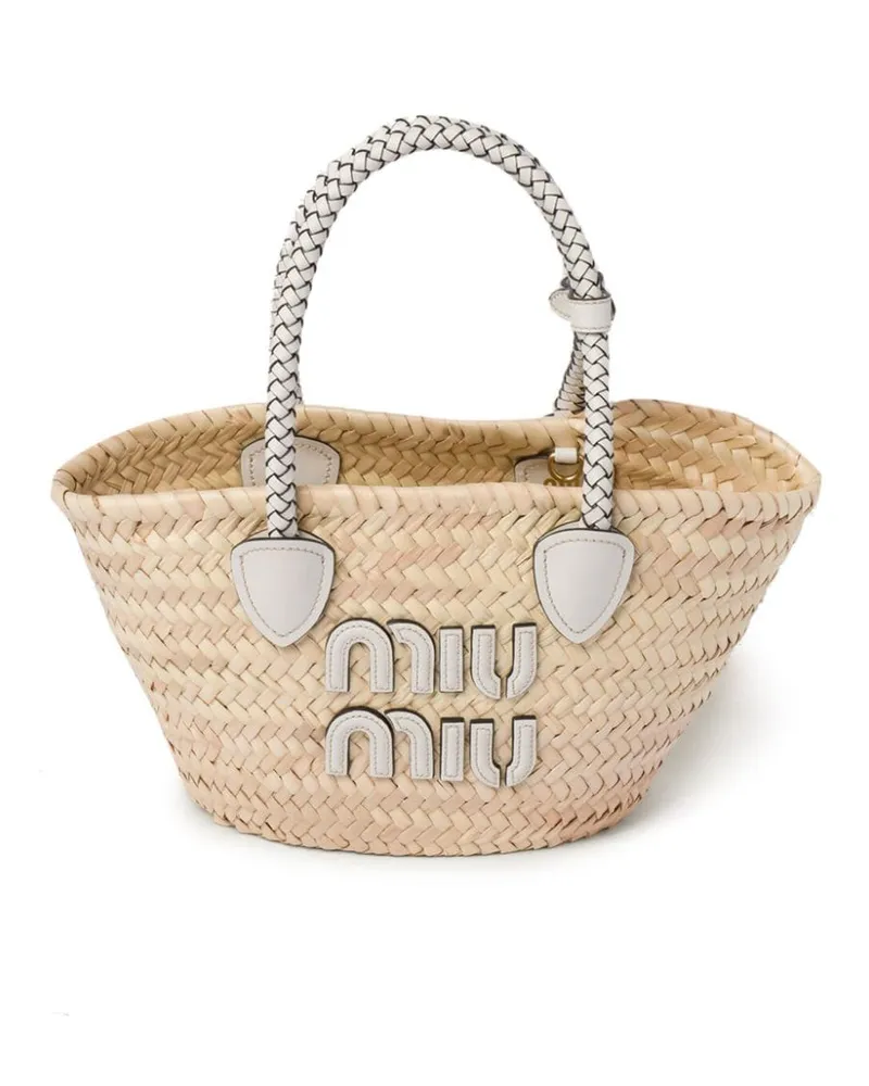 Miu Miu Shopper aus gewebtem Bast Nude