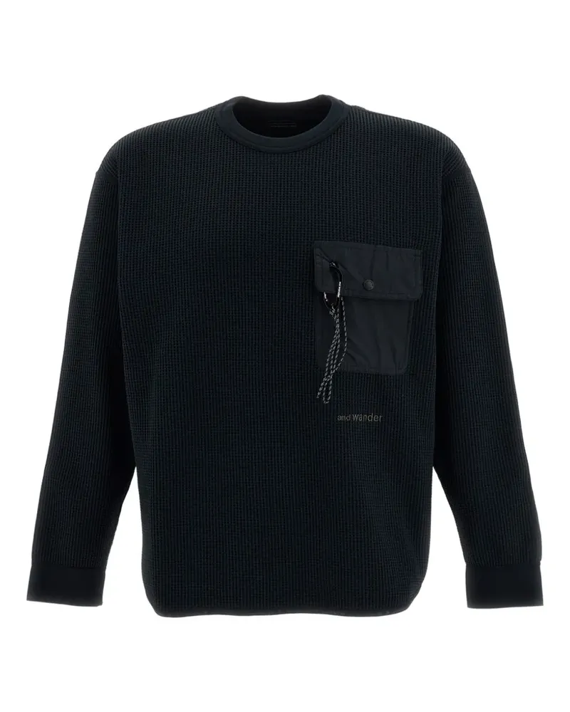 and wander waffle-texture long-sleeve sweater - Schwarz Schwarz