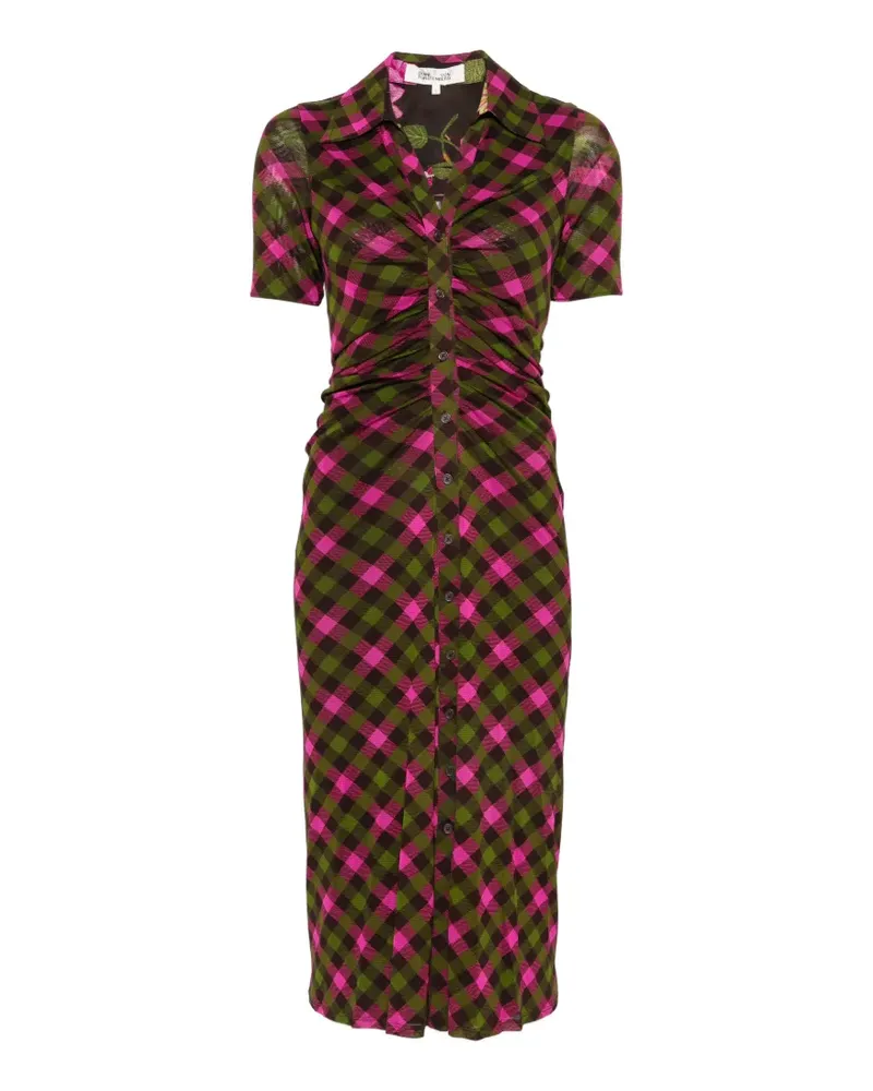 Diane von Furstenberg Gerafftes Zoey Midikleid mit Vichy-Karo - Grün Grün