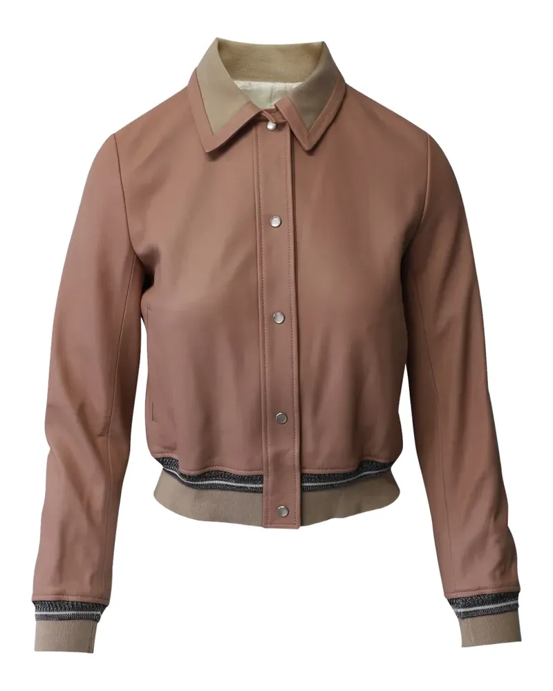 Sandro leather ribbed bomber jacket - Braun Braun