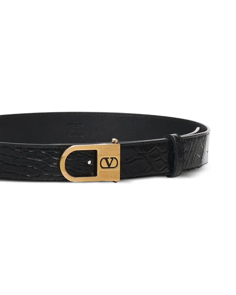 Valentino Garavani Vlogo crocodile-effect belt - Schwarz Schwarz