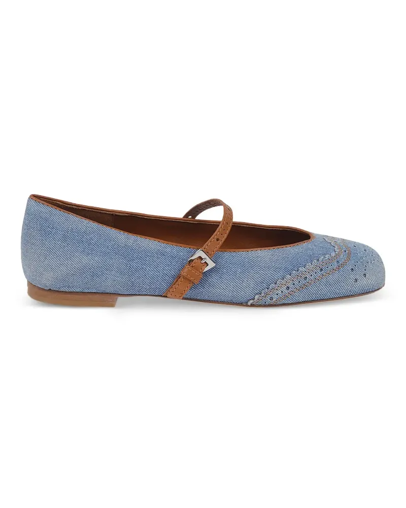 Ermanno Scervino brogue-detail buckle-strap ballet flats - Blau Blau