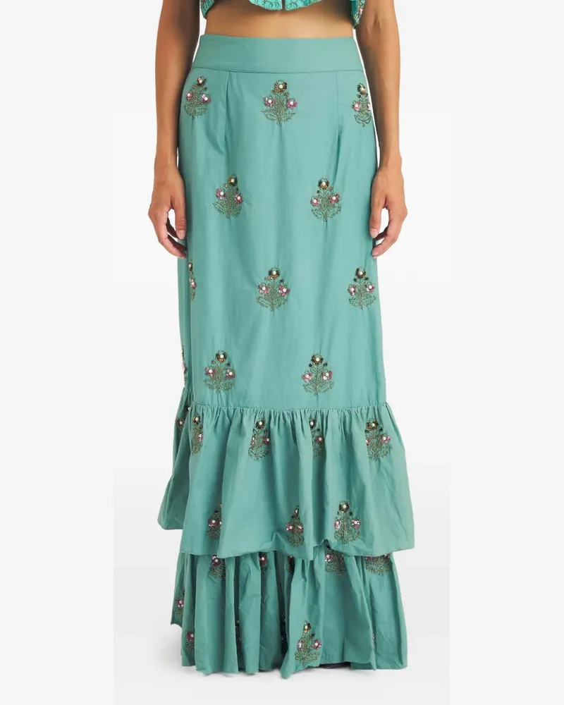 Antik Batik Gestufter Simone Maxirock mit Perlen - Blau Blau