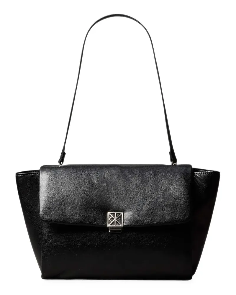 Calvin Klein logo-plaque foldover shoulder bag - Schwarz Schwarz