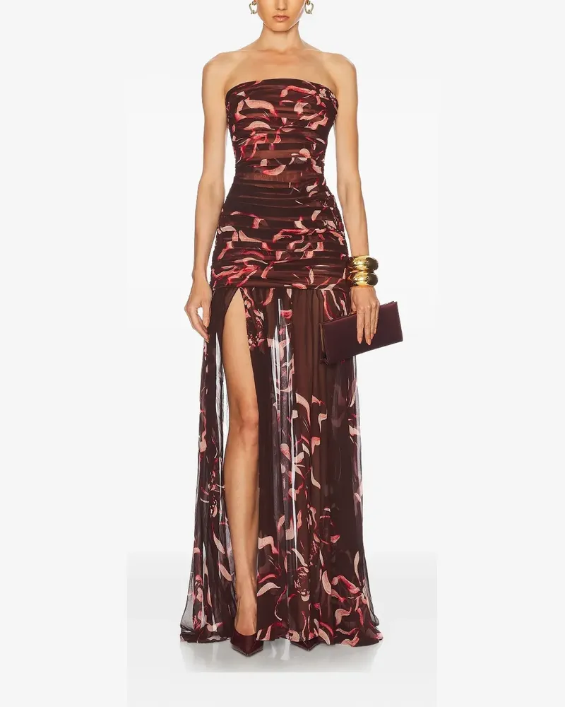 Retrofête Annalise abstract-print strapless dress - Rot Rot
