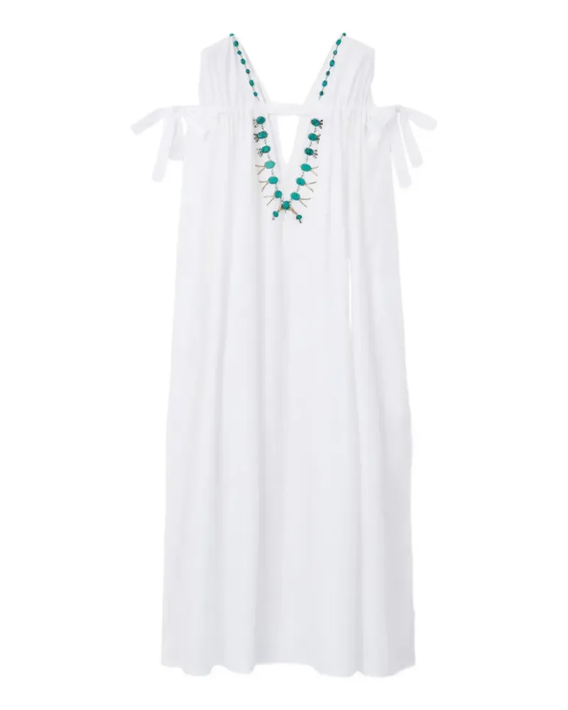 Fortela turquoise stone V-neck dress - Weiß Weiß
