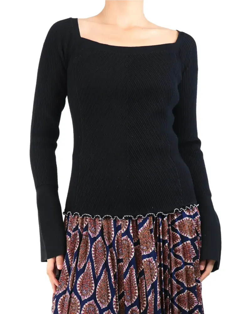 3.1 phillip lim ribbed beaded-trim top - Schwarz Schwarz