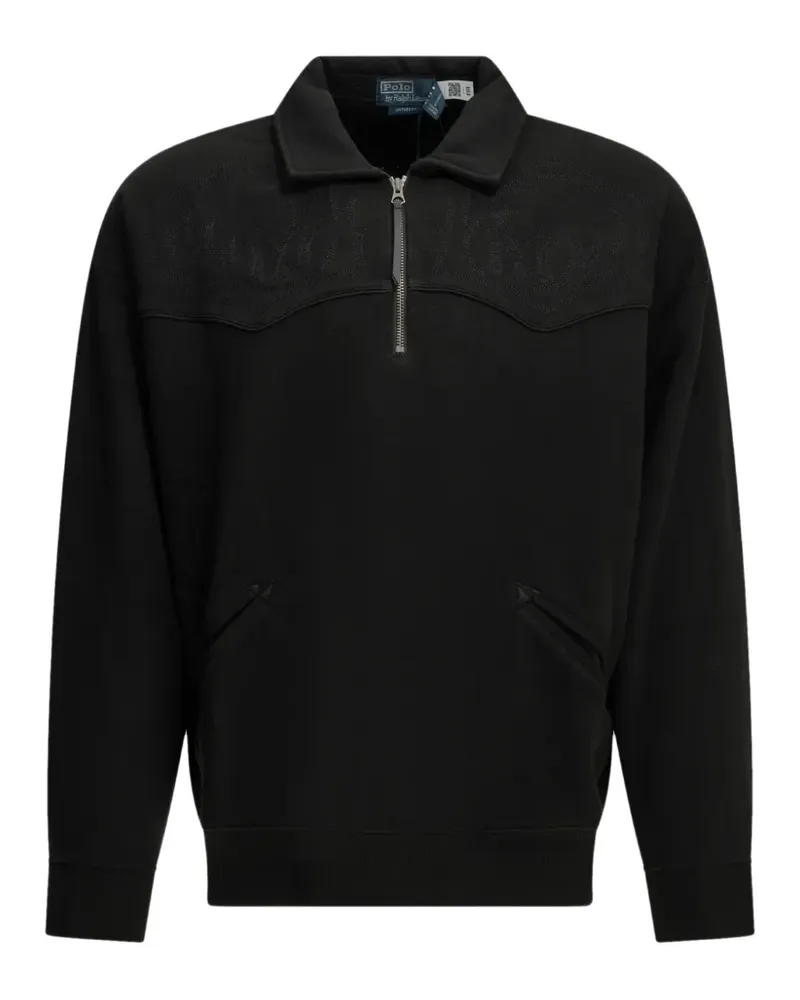 Ralph Lauren Bestickter Pullover mit Viertelreißverschluss - Schwarz Schwarz