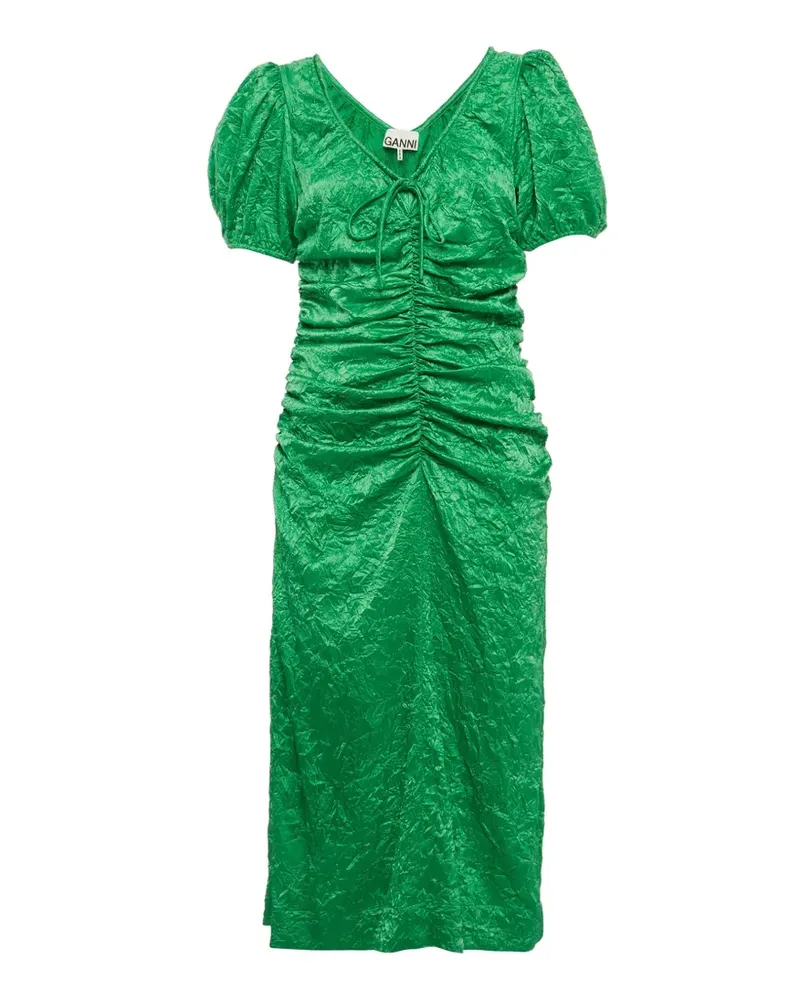 Ganni Gerafftes Midikleid in Knitteroptik - Grün Grün