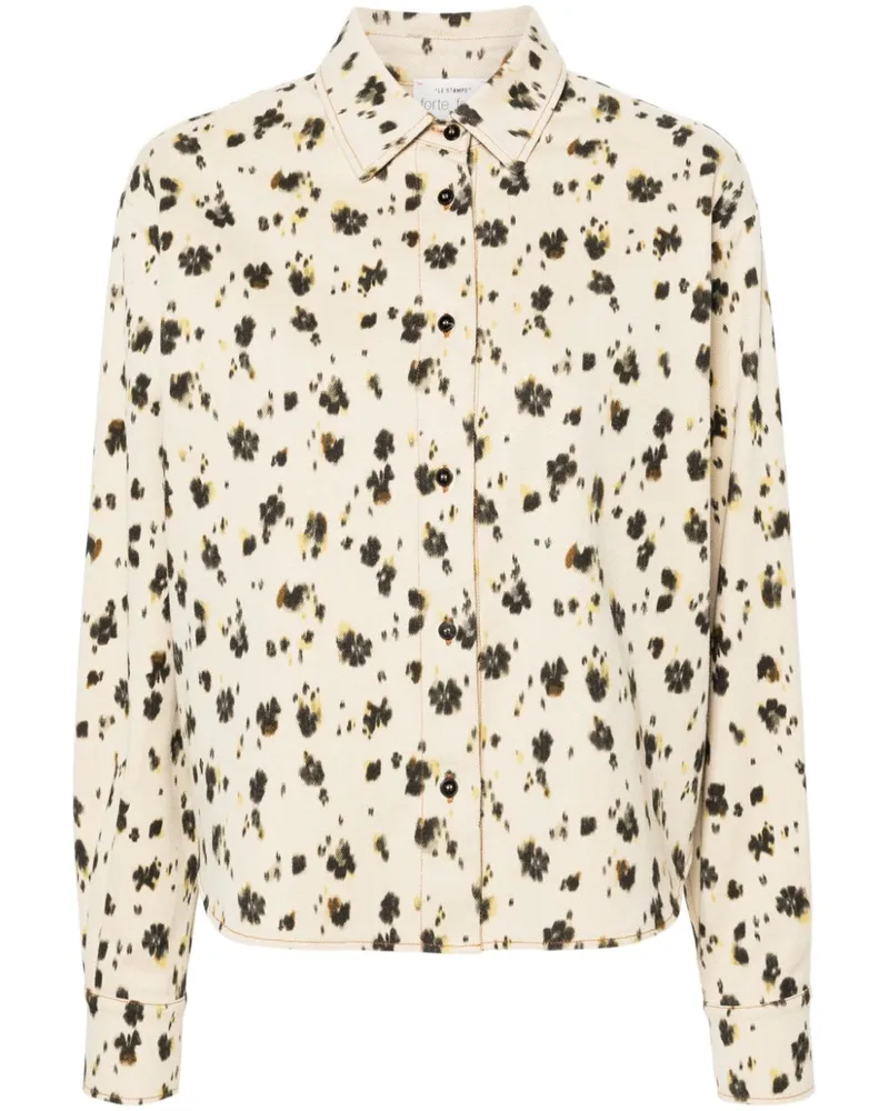 forte_forte Hemd mit abstraktem Print - Nude Nude