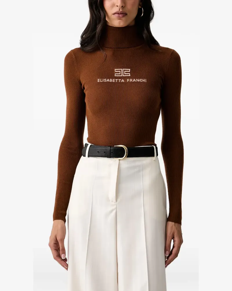 Elisabetta Franchi Gerippter Pullover mit Logo - Braun Braun