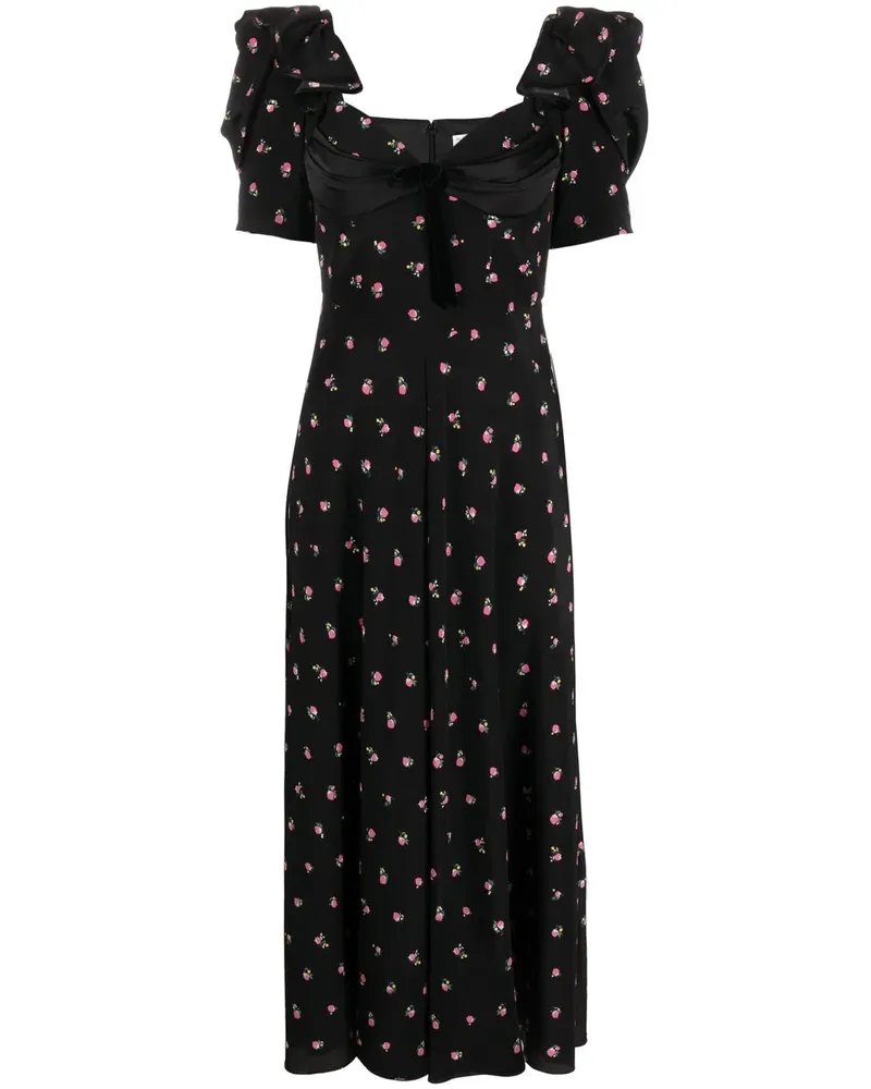 Alessandra Rich Midikleid mit Blumen-Print - Schwarz Schwarz