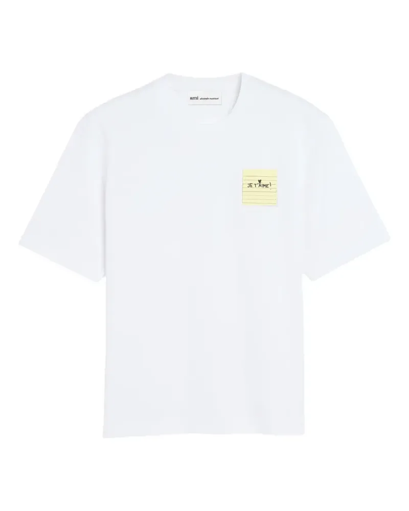 AMI Paris T-Shirt mit „Je t’aime“-Post-it - Weiß Weiß