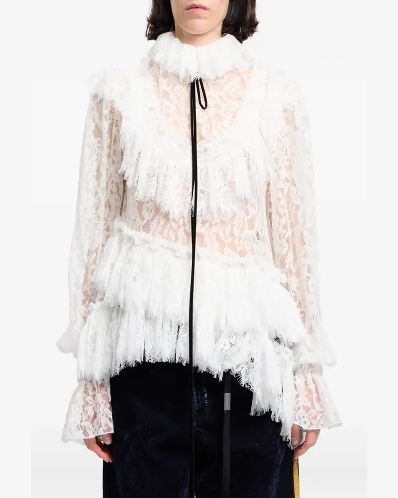 Ann Demeulemeester Gerüschte Bluse mit Paisleymuster - Weiß Weiß