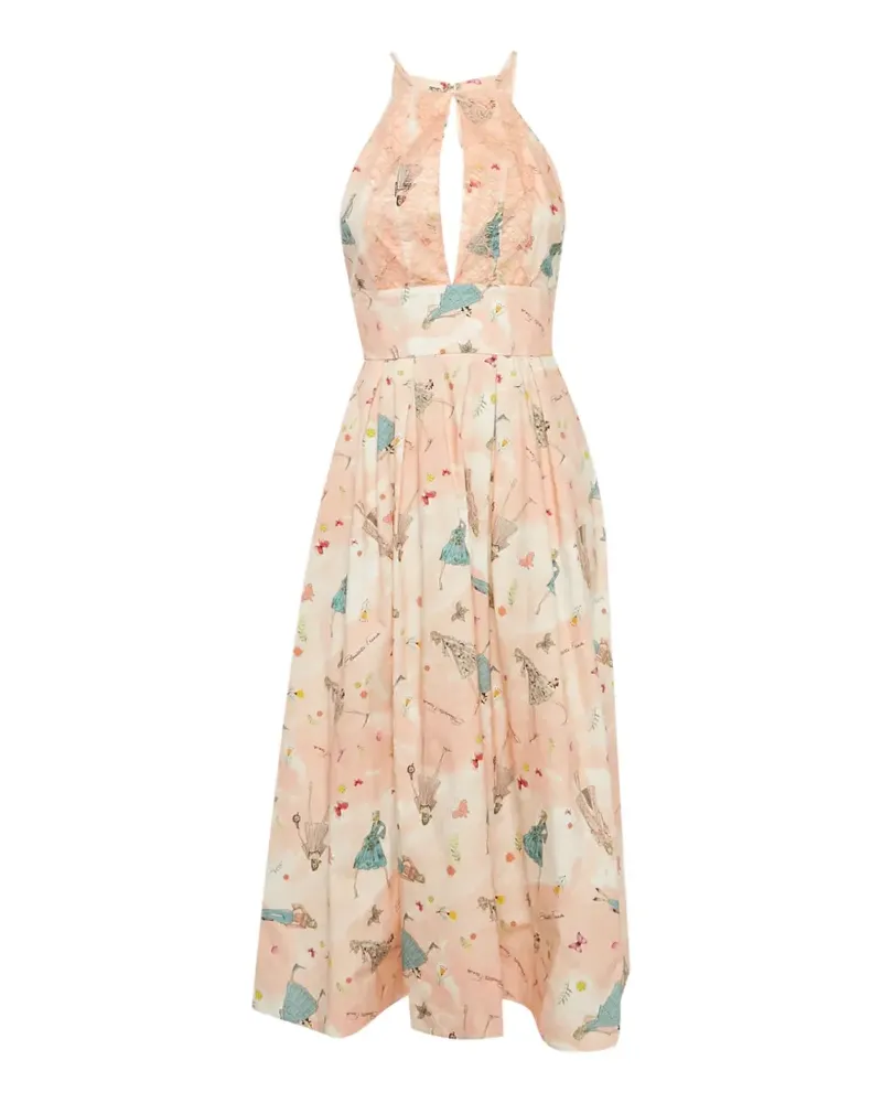 Elisabetta Franchi printed lace-insert dress - Rosa Rosa