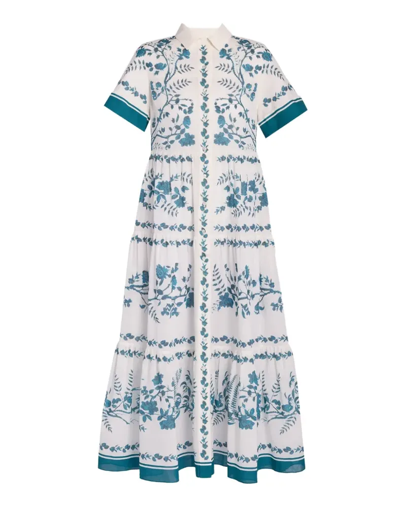 Erdem botanical-print tiered maxi shirt-dress - Weiß Weiß