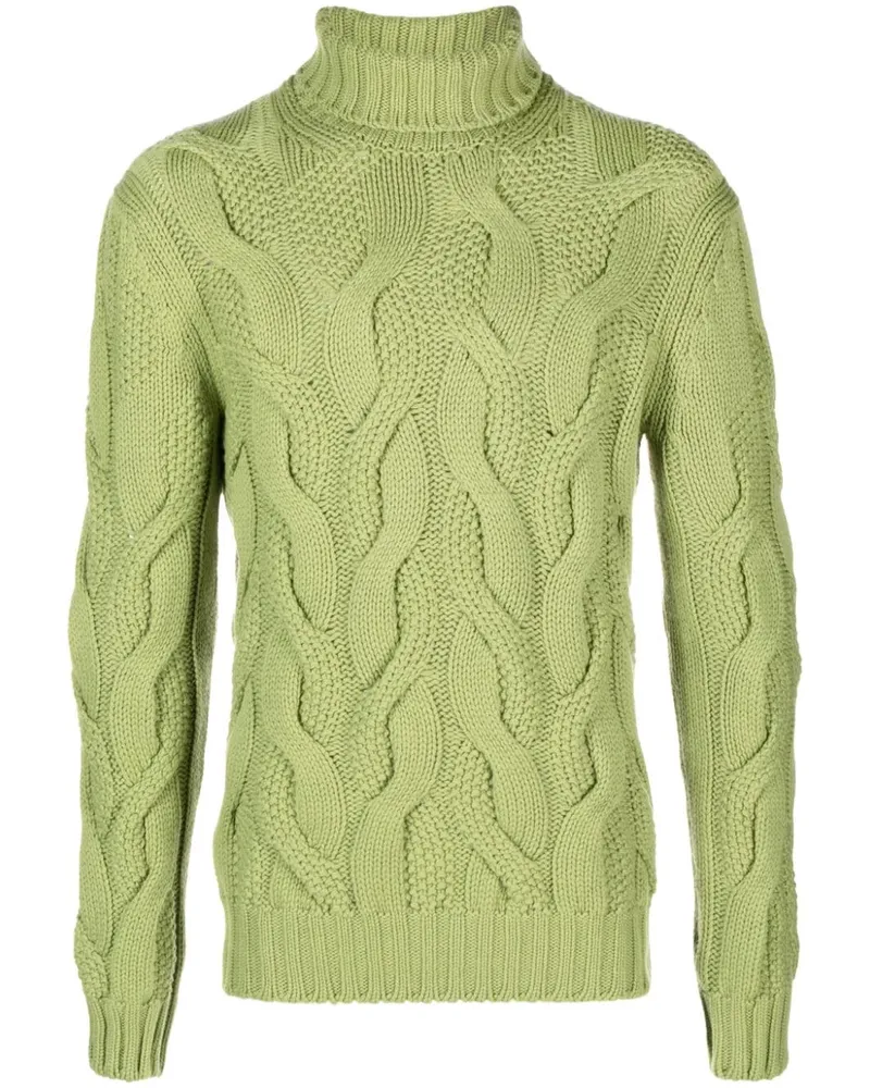 BARBA Schmaler Pullover mit Zopfmuster Grün