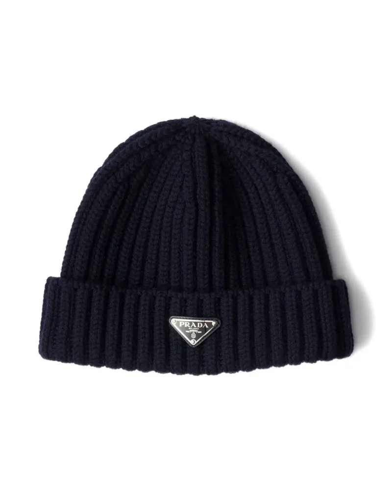 Prada Beanie mit Logo - Blau Blau