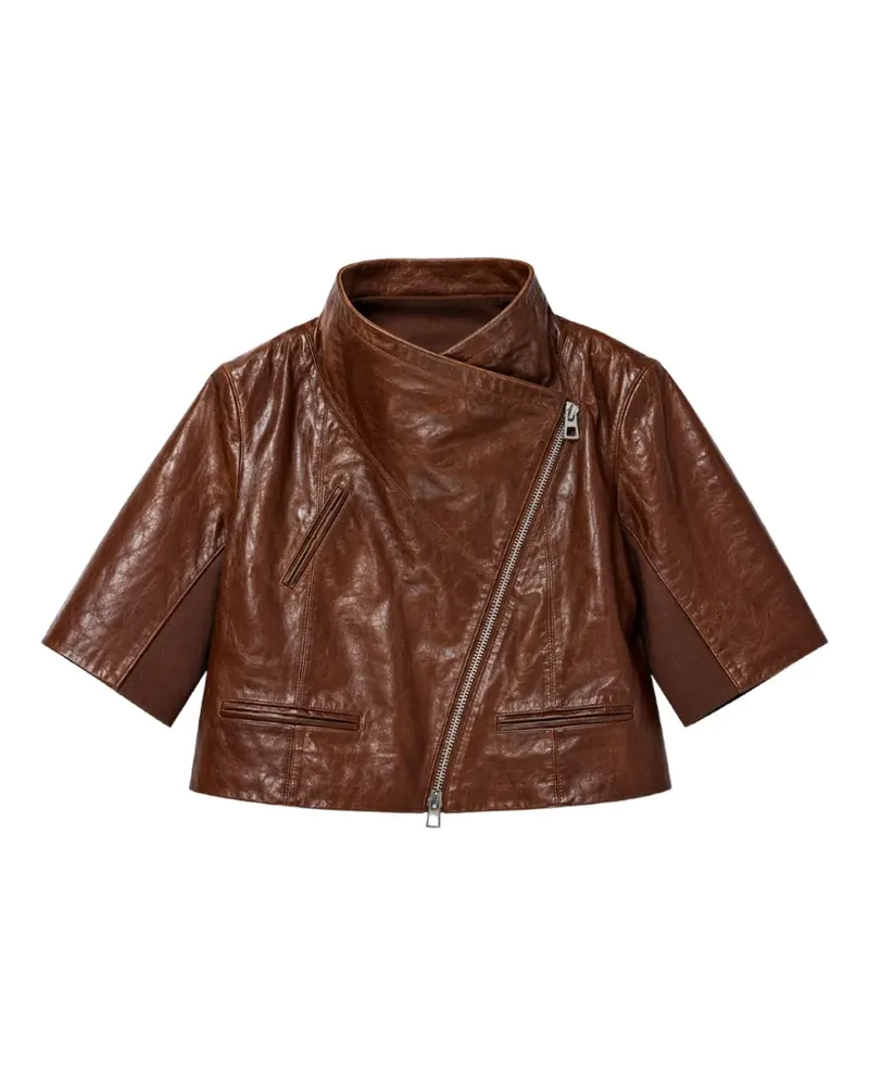 Yigal Azrouel Kurzärmelige Cropped-Lederjacke - Braun Braun