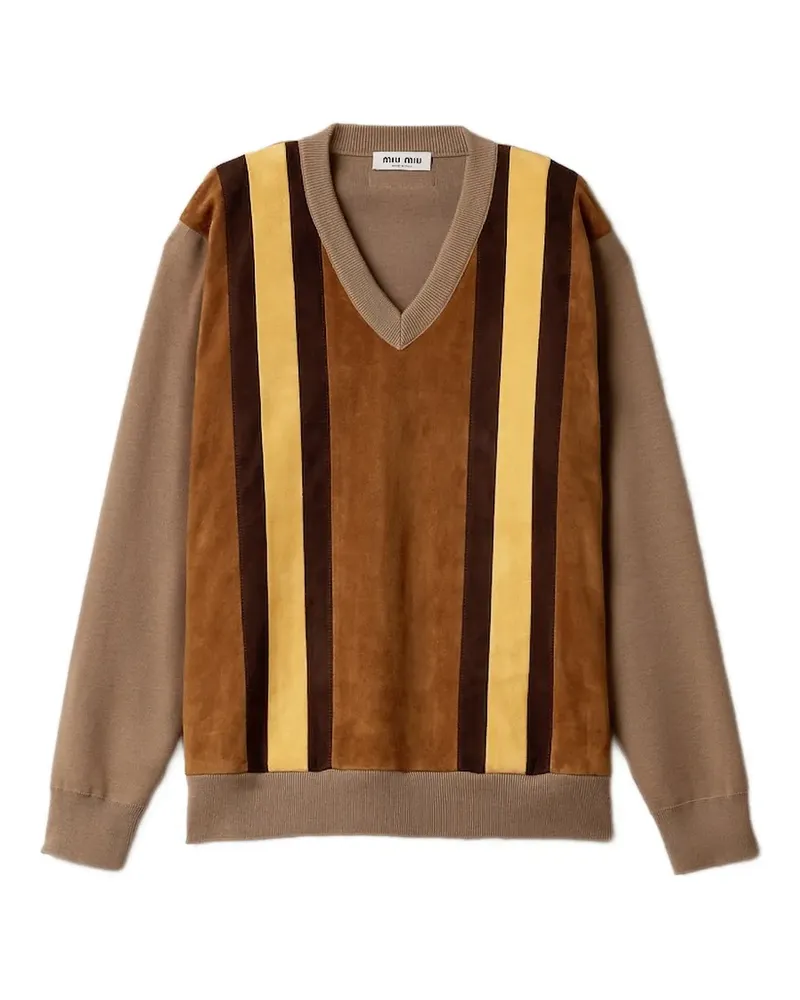 Miu Miu striped V-neck sweater - Braun Braun