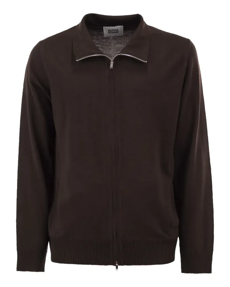 Alpha Studio merino wool zip-up cardigan - Braun Braun