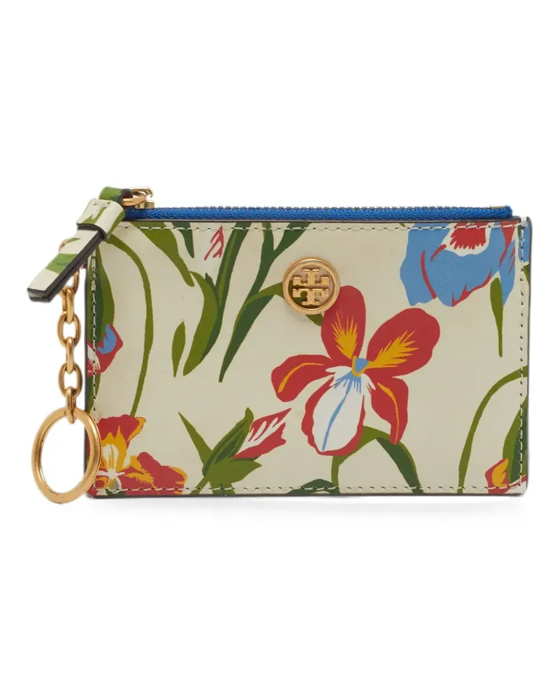 Tory Burch floral-print leather card case - Nude Nude